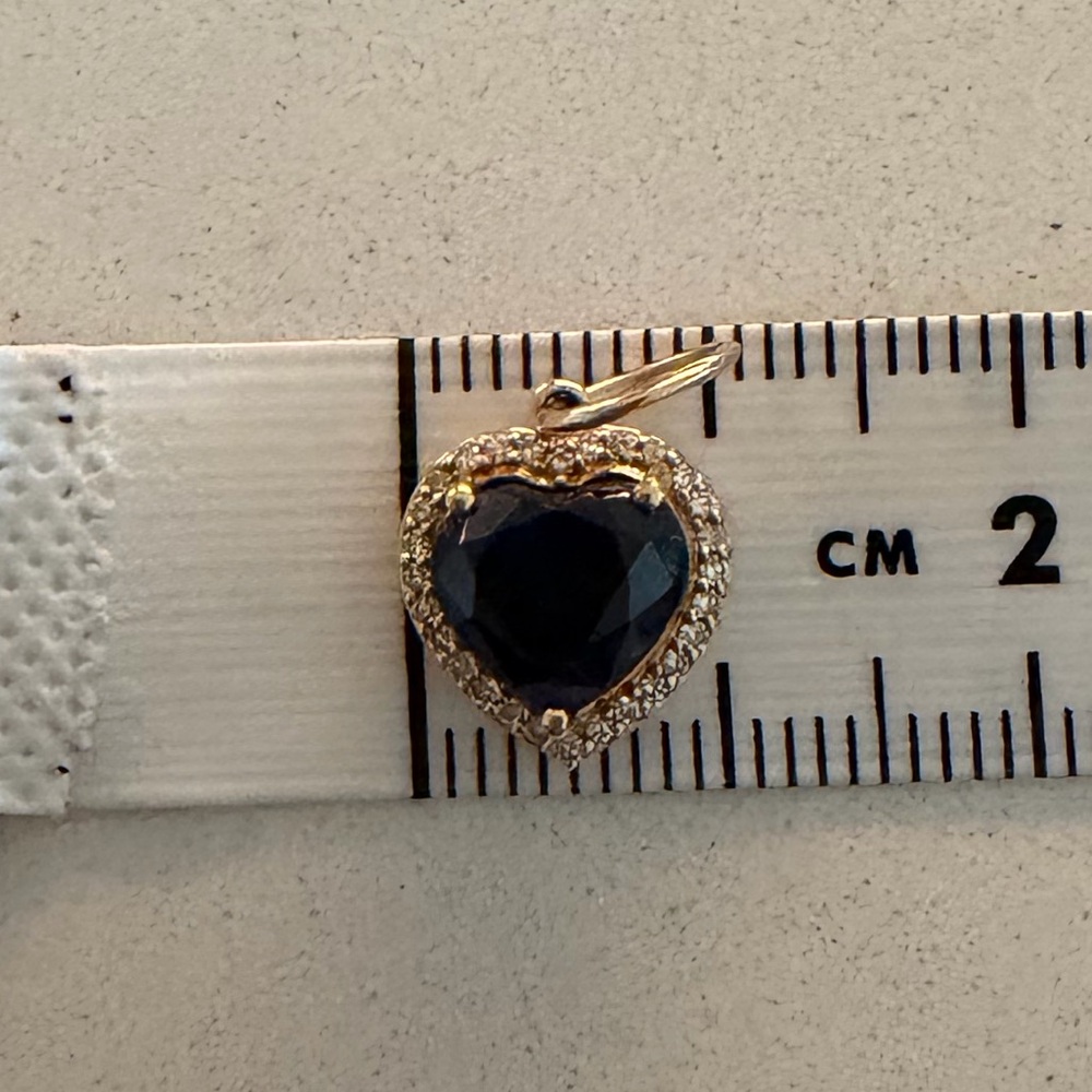 💙 blue sapphire heart with diamond halo charm solid 14k gold - Picture 4 of 6